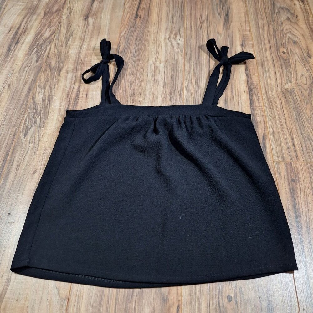 Sweed Black Smocked Tie Shoulder Top